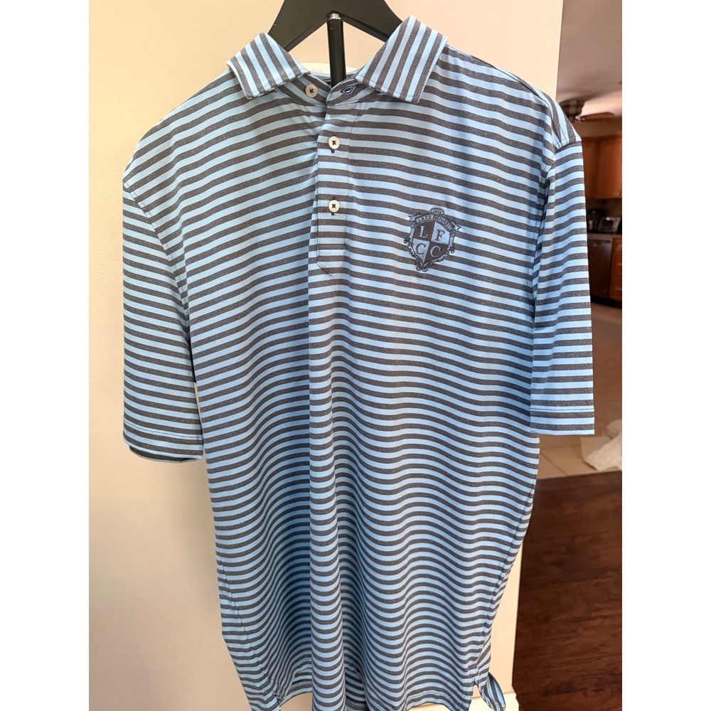 Stitch Golf Mens Large Polo Shirt Blue Grey Striped LFCC Country‎ Club Logo L
